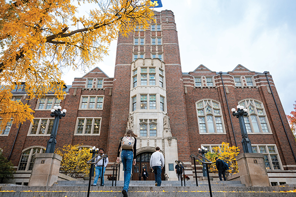 Students walk towards Michigan Union